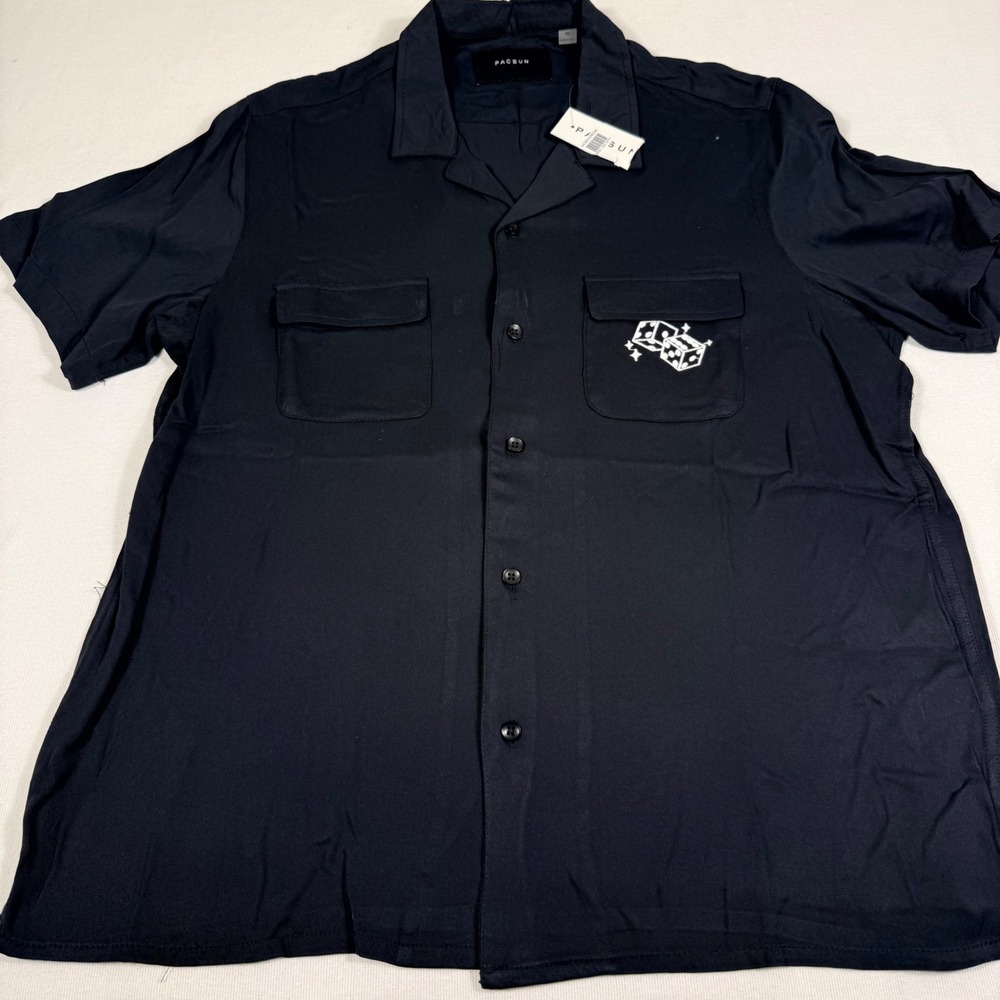 PacSun Mens M Black Dice Rockabilly Bowling Shirt S/Sleeve Button Up High Rollr